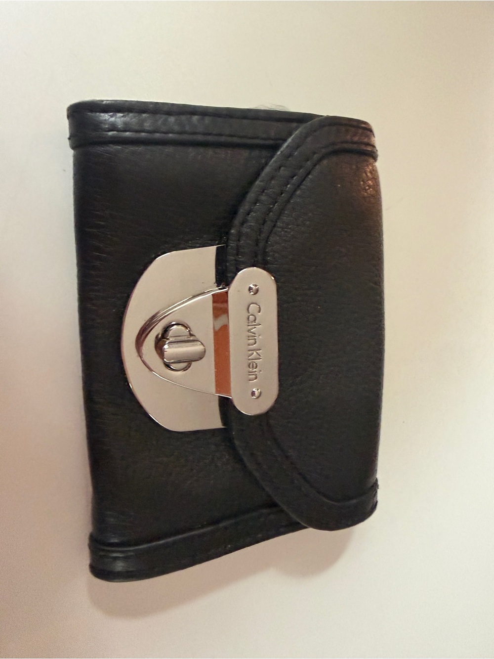 Calvin Klein Black Leather Wallet with Silver-Tone Lock
